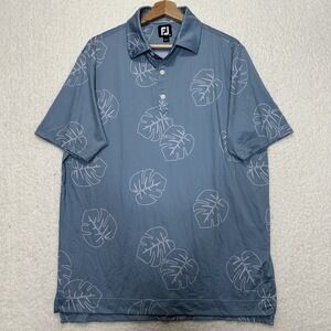 Footjoy Polo Jungle Leaf Print Lisle Self Collar‎ Golf Casual Shirt Size M